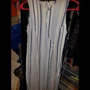 Vintage Uniquely Buttoned Striped Sleeveless Dress